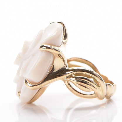 Chanel 18K Yellow Gold White Ceramic Camelia Cachlonj Ring 6.25 3 of 5