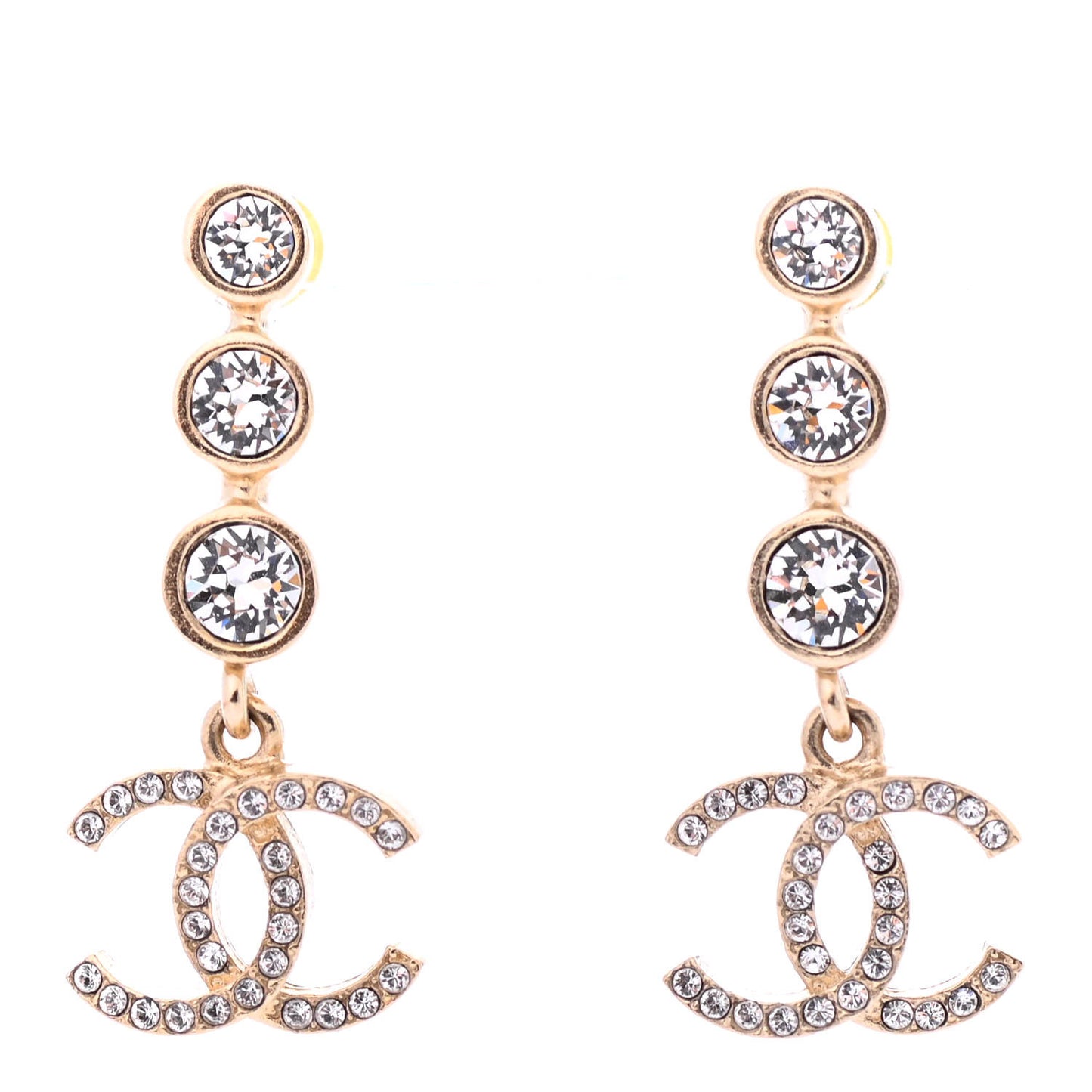 Crystal CC Drop Earrings Gold