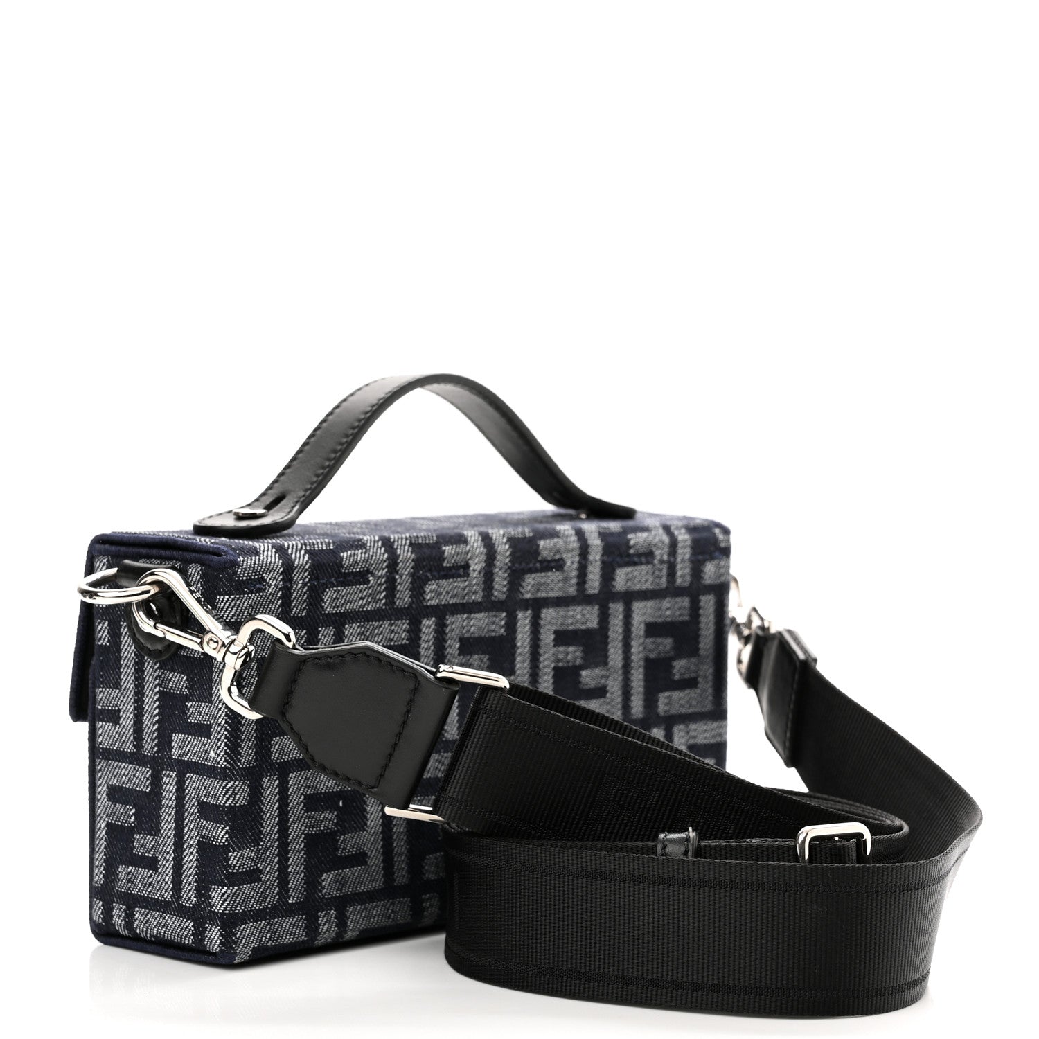 Fendi Fabric Jacquard Reactive Jean Denim Vitello Cover FF Baguette Soft Trunk Blue Black 3 of 11
