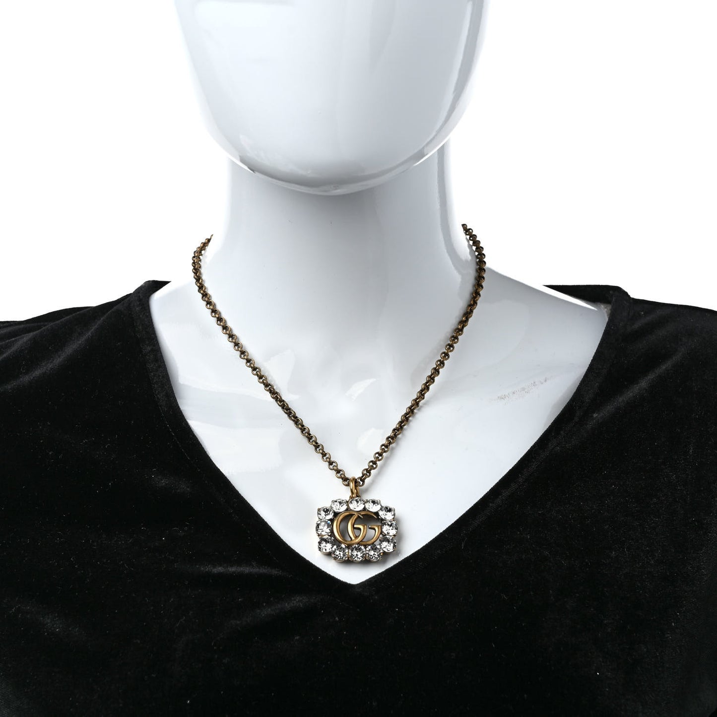 Crystal Embellished Double G Necklace Aged Gold