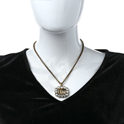 Gucci Crystal Embellished Double G Necklace Aged Gold 2 of 5