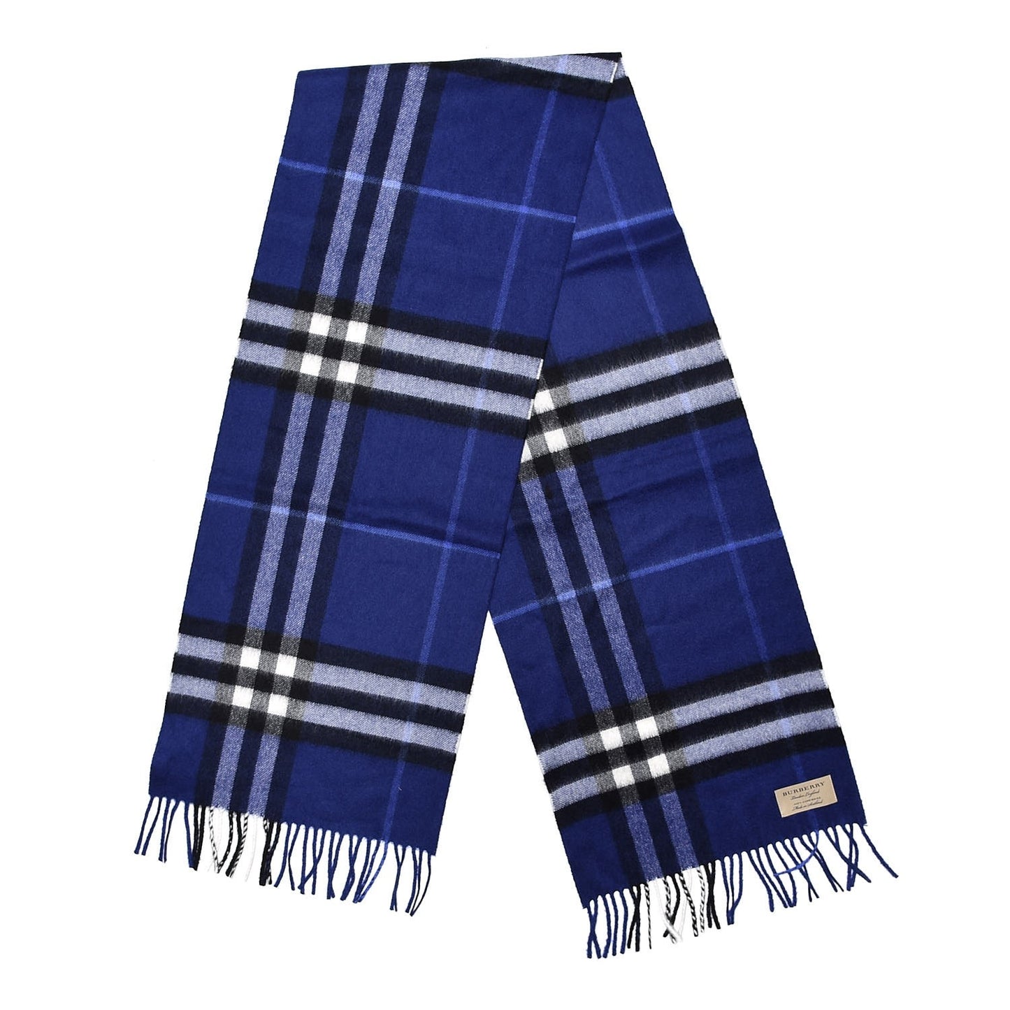 Cashmere Giant Check Fringe Scarf Bright Sapphire