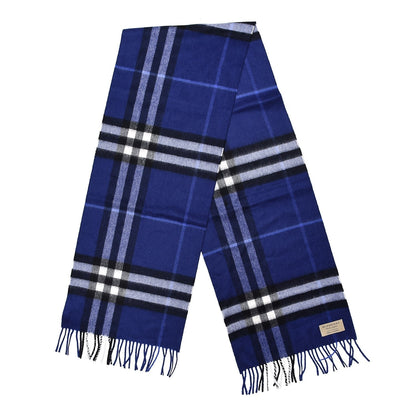 Burberry Cashmere Giant Check Fringe Scarf Bright Sapphire 1 of 5