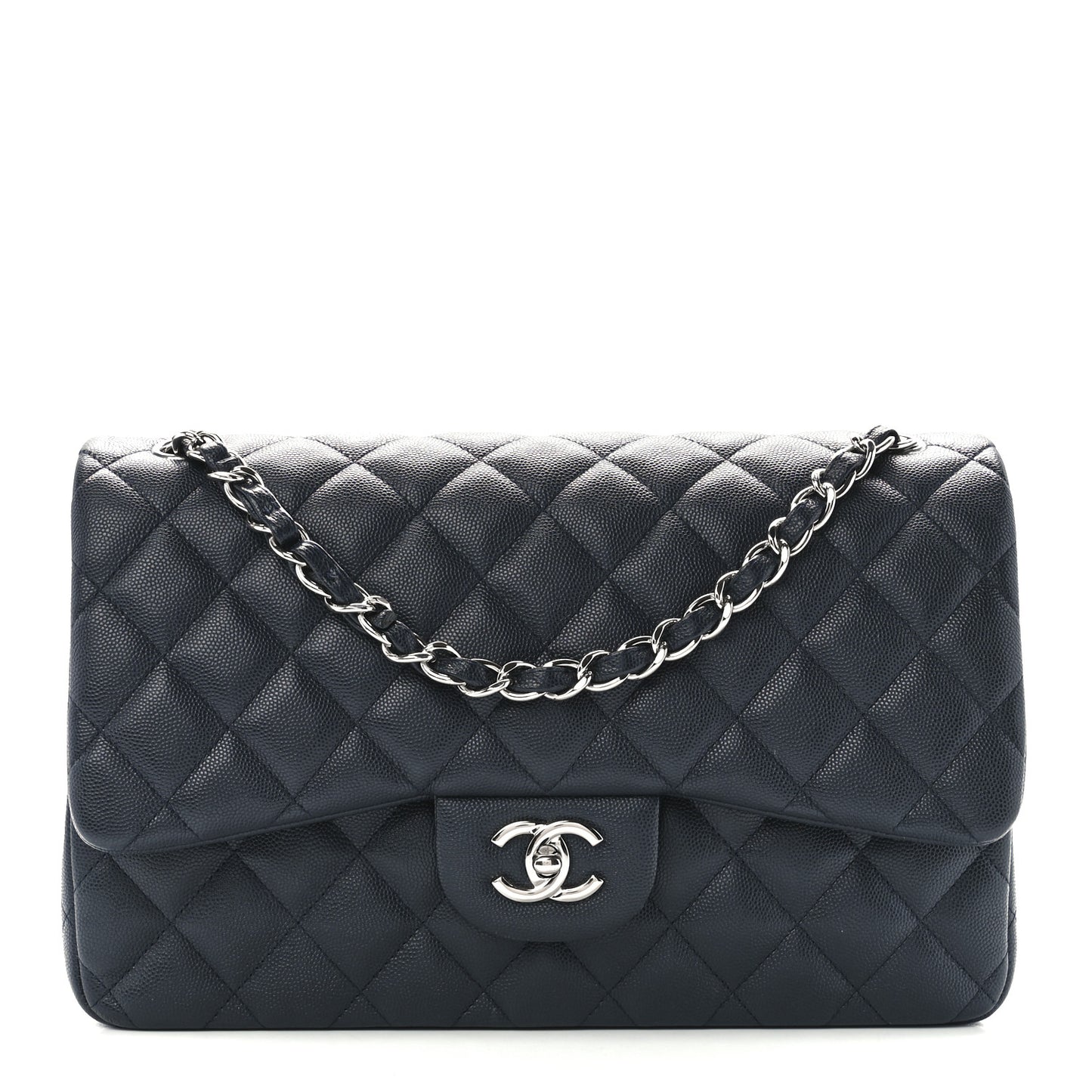 Caviar Quilted Jumbo Double Flap Navy Blue