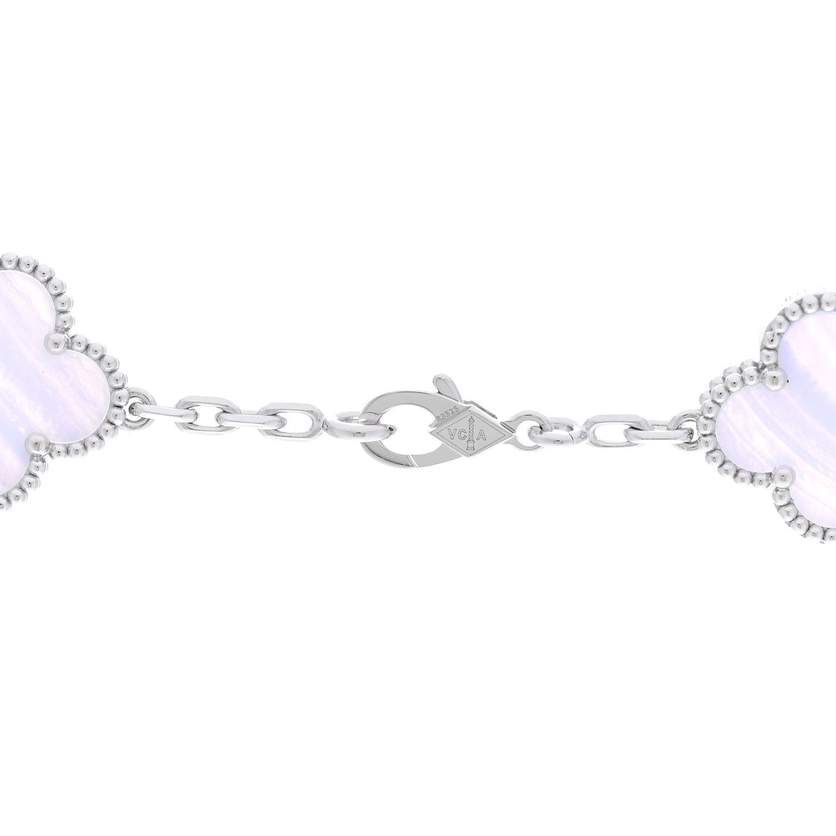 18K White Gold Chalcedony 10 Motifs Vintage Alhambra Necklace