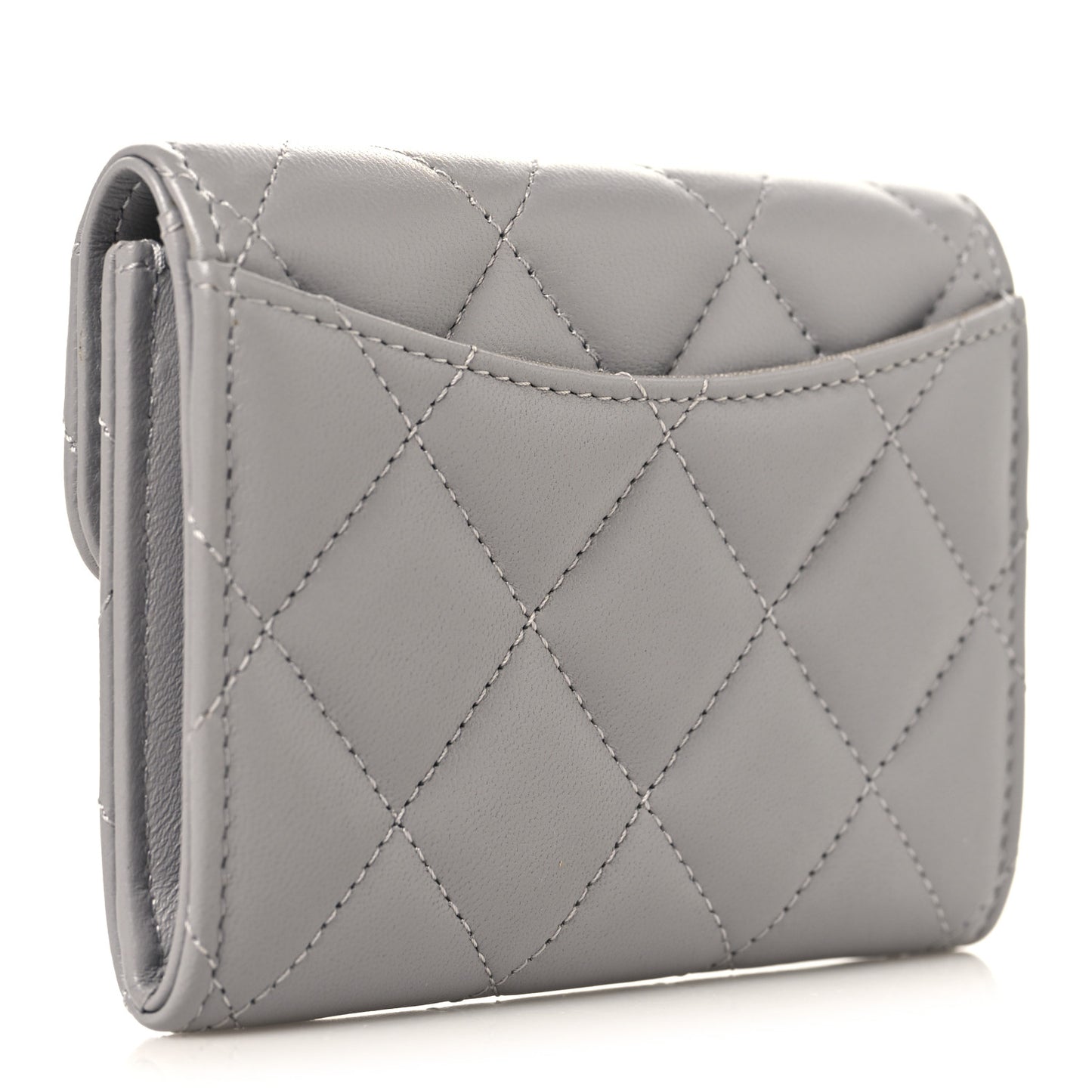 Lambskin Quilted Flap Card Holder Wallet Grey