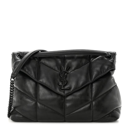 Saint Laurent Lambskin Quilted Monogram Monochrome Medium Loulou Puffer Chain Satchel Black 1 of 11