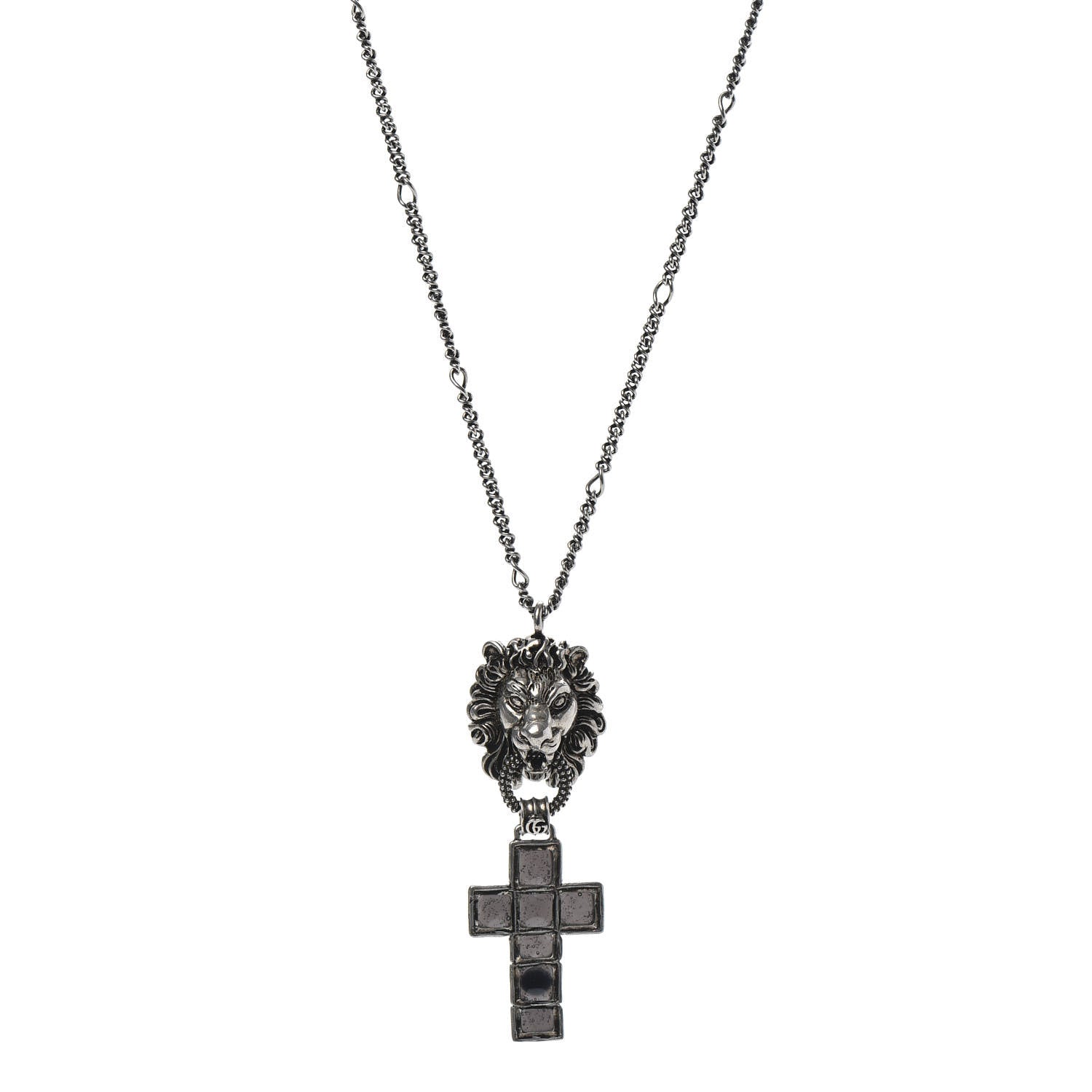 Gucci Enamel Brass Lion Head Crucifix Necklace Black 1 of 6