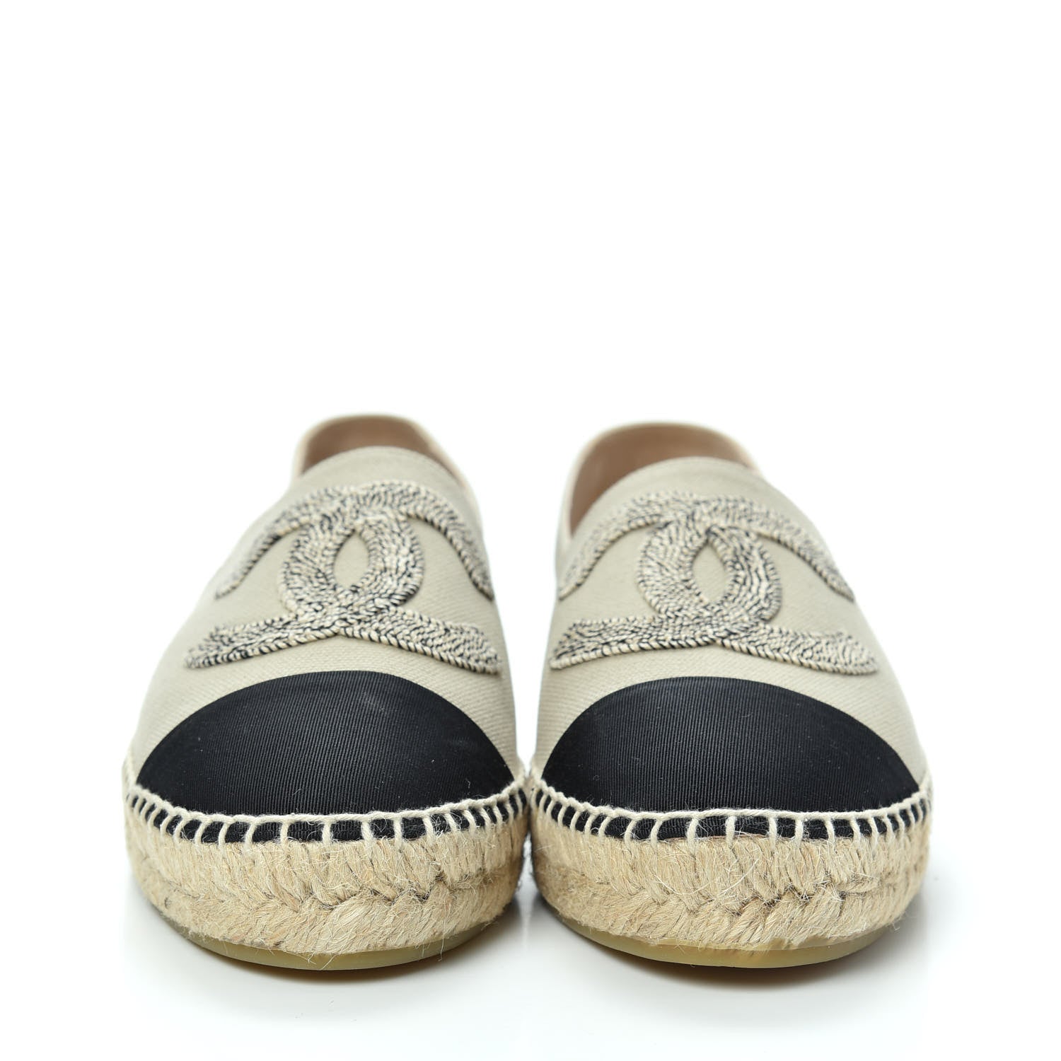 Chanel Canvas Grosgrain CC Espadrilles 41 Beige Black 2 of 11
