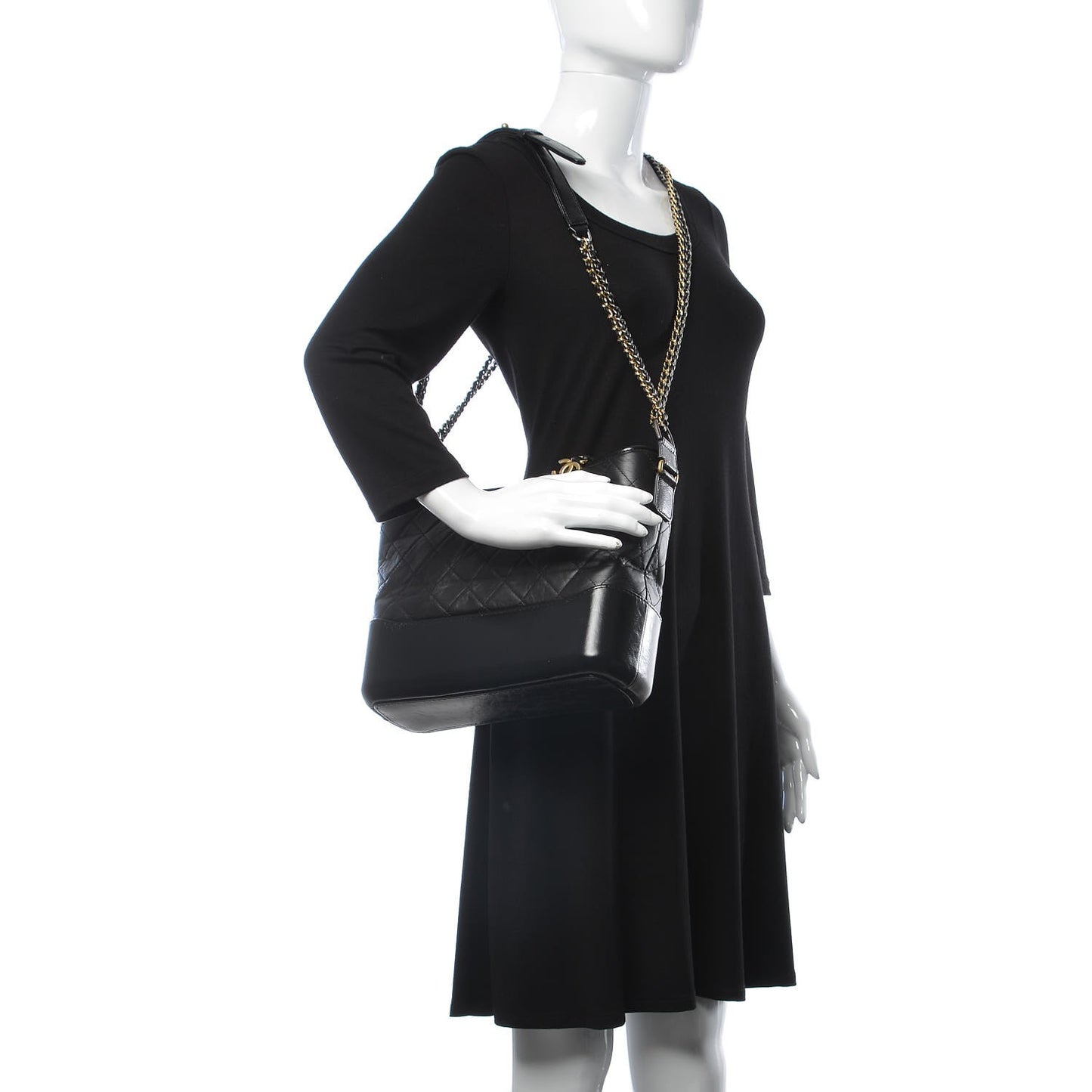 Aged Calfskin Quilted Medium Gabrielle Hobo Black