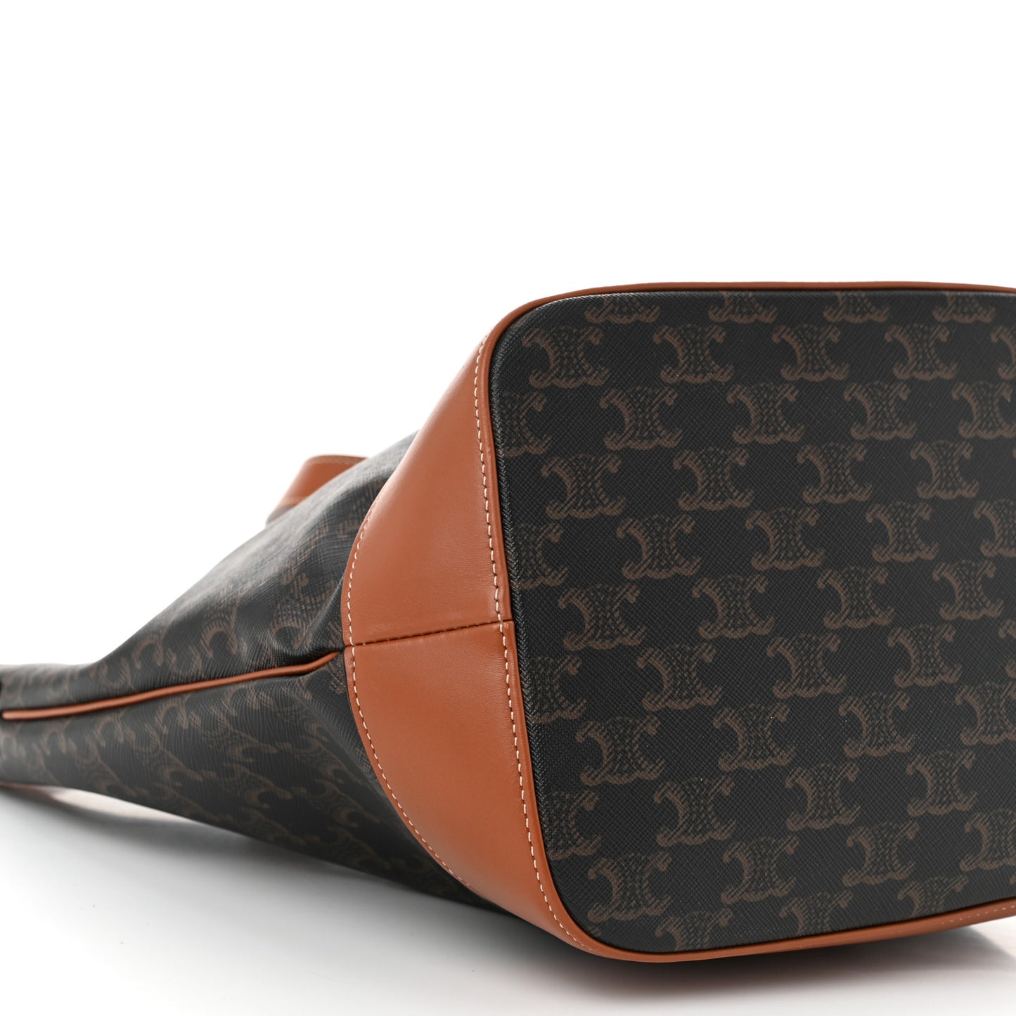 Triomphe Canvas Calfskin Medium Bucket Bag Tan