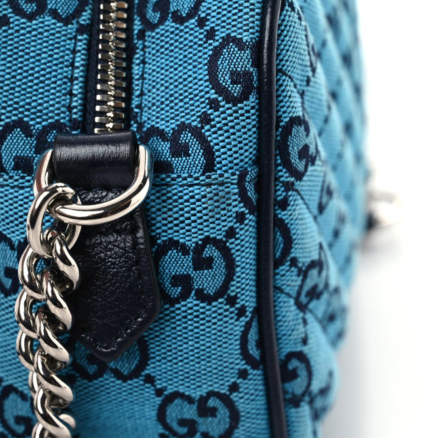 Gucci Monogram Multicolor Matelasse Diagonal Small GG Marmont Chain Shoulder Bag Light Blue 13 of 15