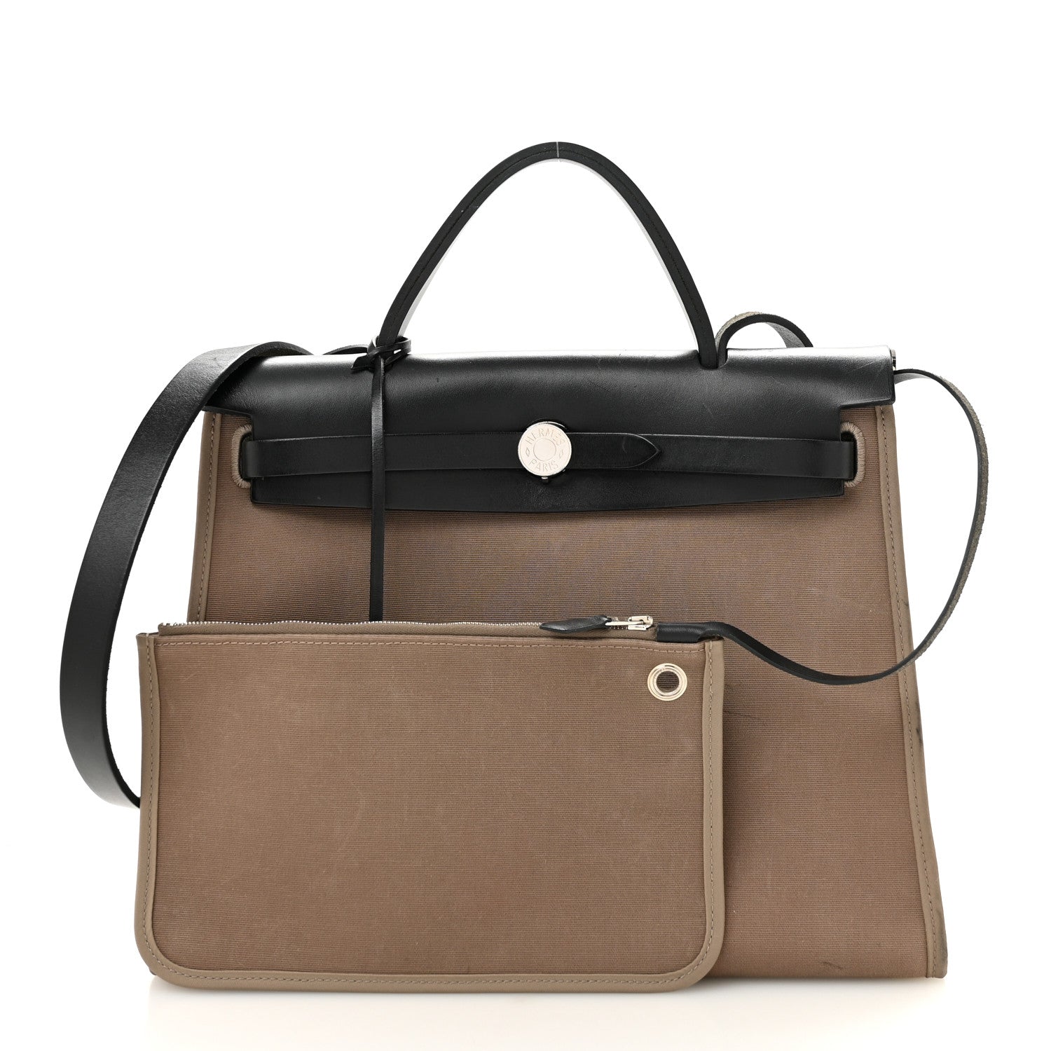 Hermes Toile Officier Vache Hunter Herbag Zip 31 PM Etoupe Bleu Indigo Etoupe Black 3 of 15