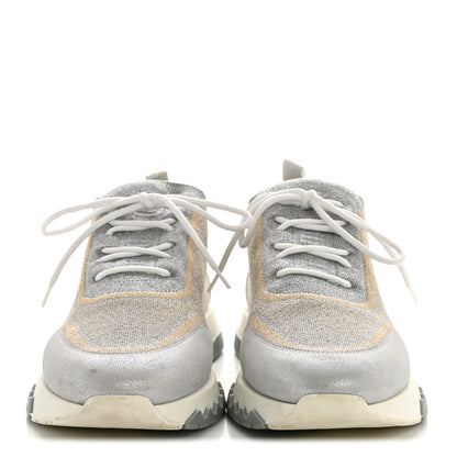 Hermes Metallic Knit Calfskin Suede Goatskin Bi-Color Womens Addict Sneakers 40 Multicolor Gris Argent 3 of 13