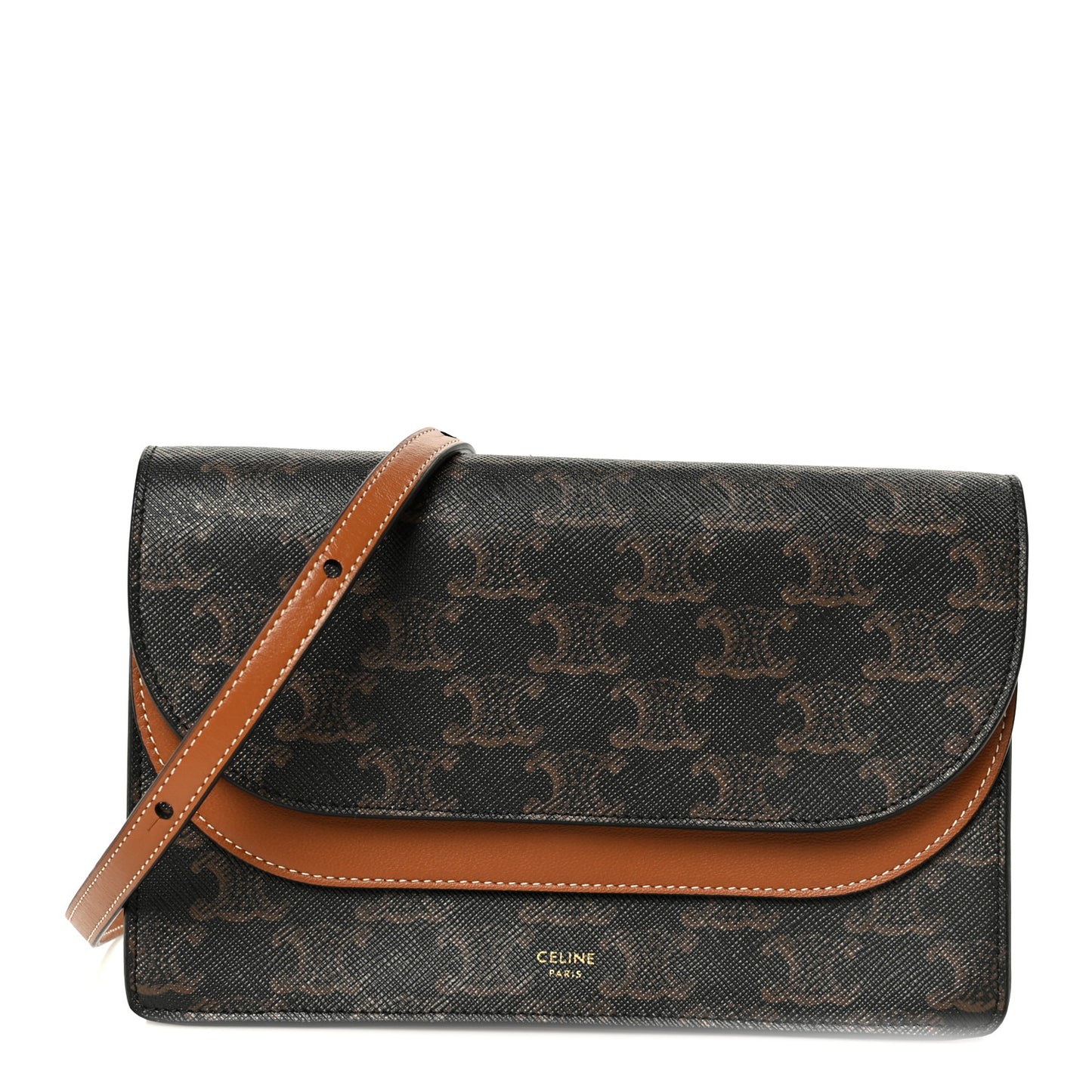 Triomphe Canvas Lambskin Wallet On Strap Tan