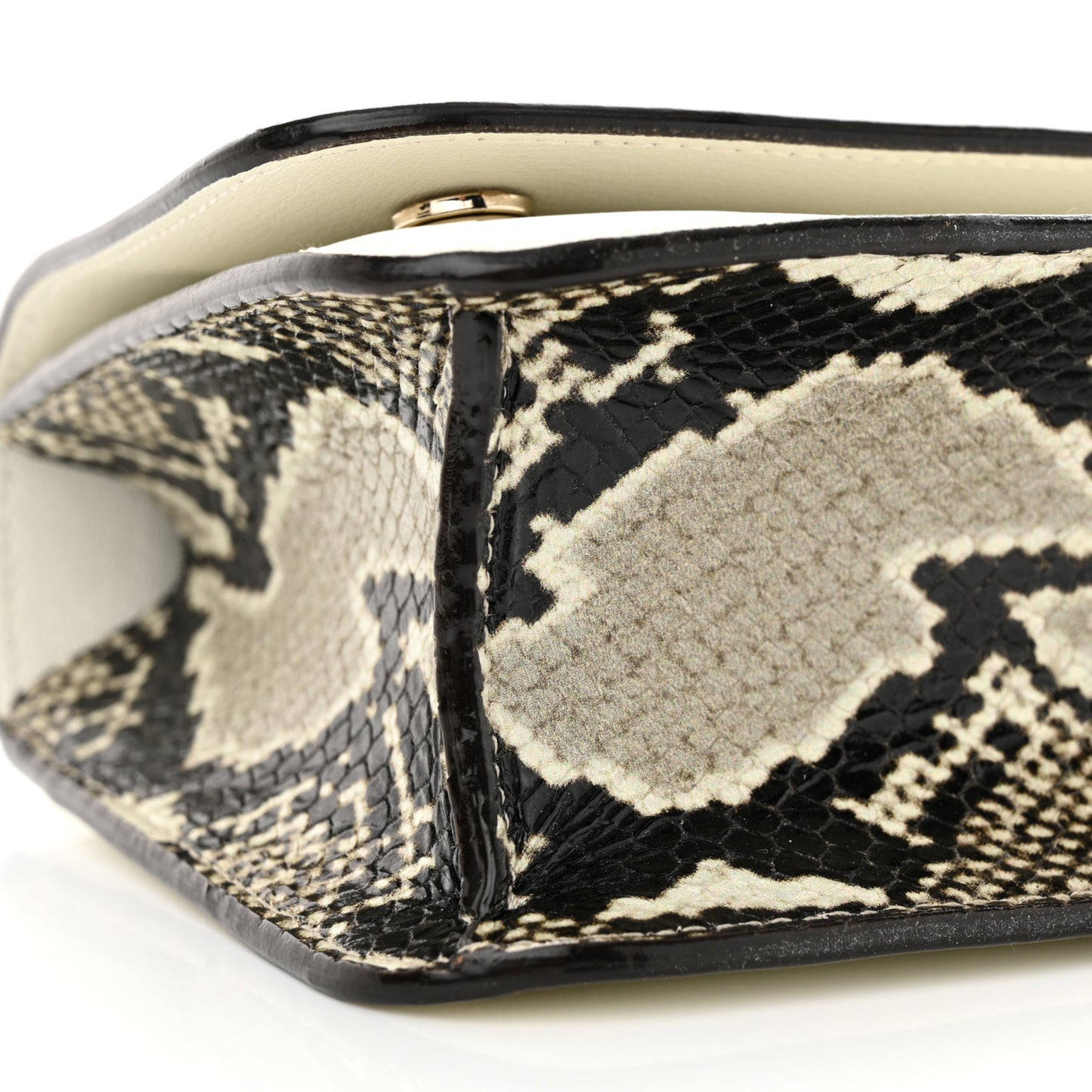 Calfskin Snakeskin Embossed Varenne Top Handle Bag White