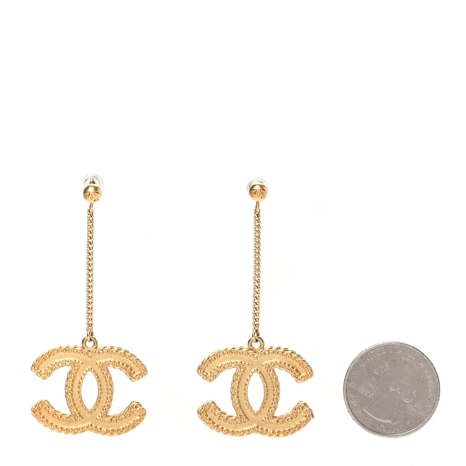 Chanel CC Drop Earrings Matte Gold 2 of 5