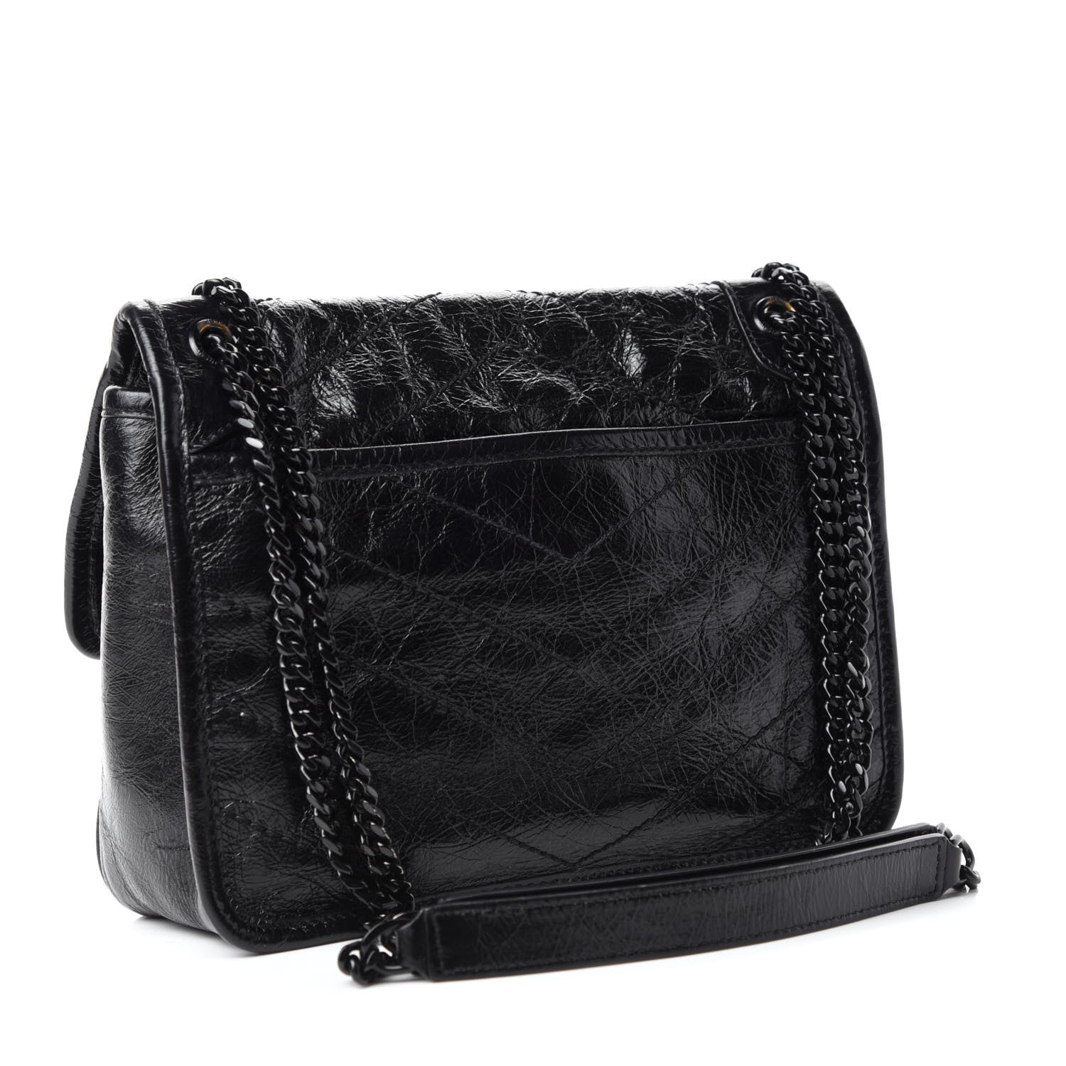Saint Laurent Crinkled Calfskin Matelasse Monogram Baby Niki Chain Satchel Black 3 of 11