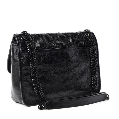 Saint Laurent Crinkled Calfskin Matelasse Monogram Baby Niki Chain Satchel Black 3 of 11