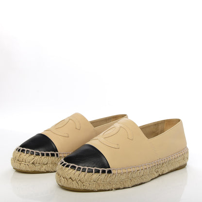 Chanel Lambskin CC Espadrilles 36 Beige Black 3 of 13