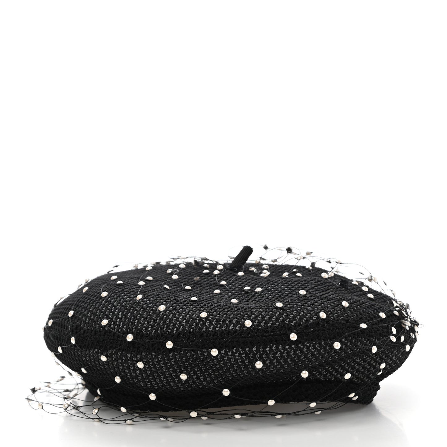 Polyester Nylon Pearl Beret with Veil Black