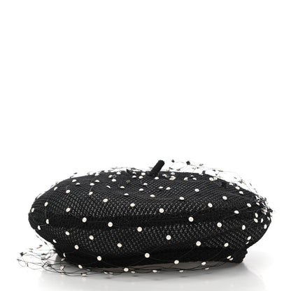 Christian Dior Polyester Nylon Pearl Beret with Veil Black 4 of 8