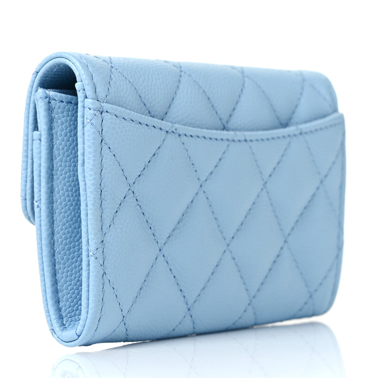 Caviar Quilted Flap Card Holder Wallet Light Blue