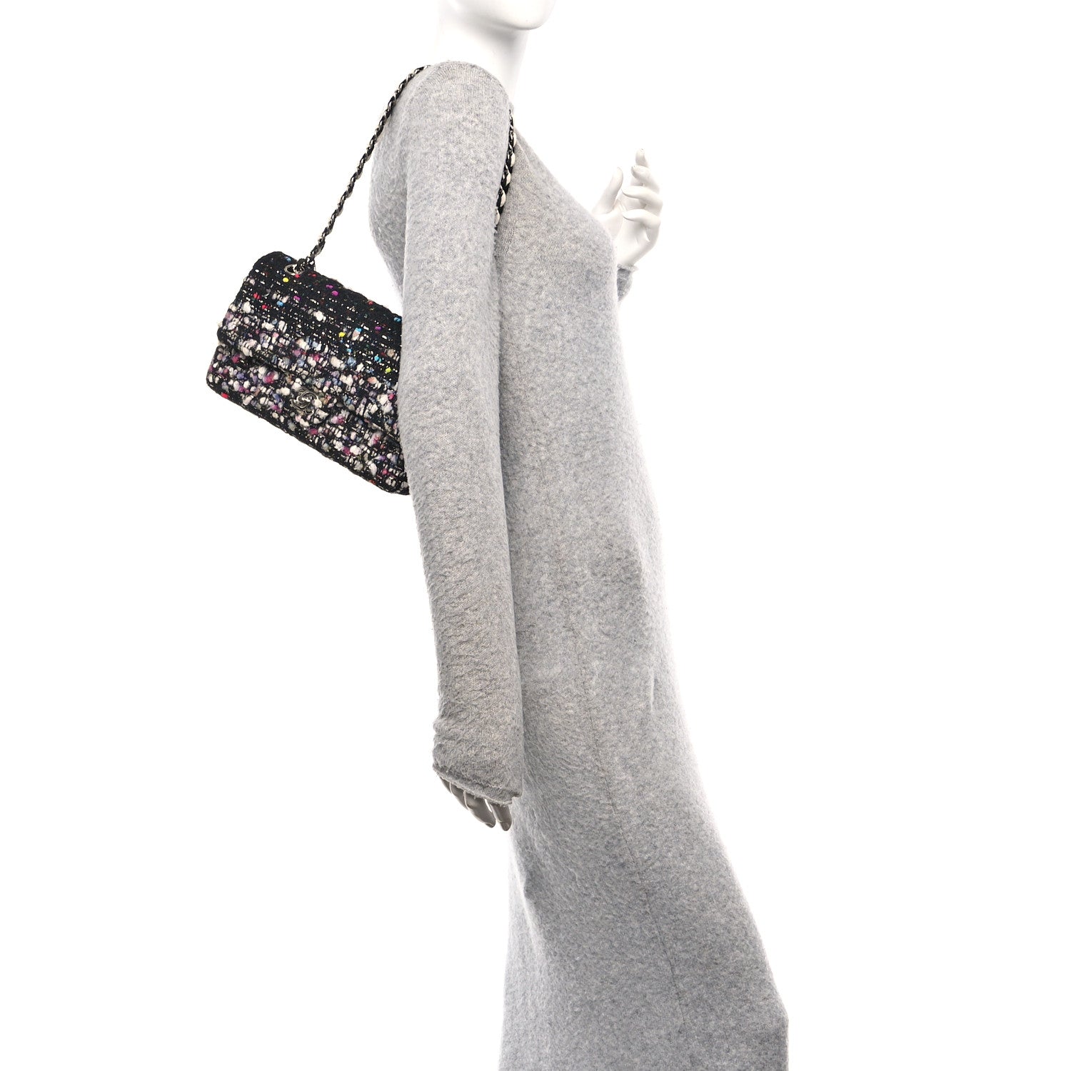 Chanel Tweed Quilted Medium Double Flap Black White Yellow Pink 2 of 11