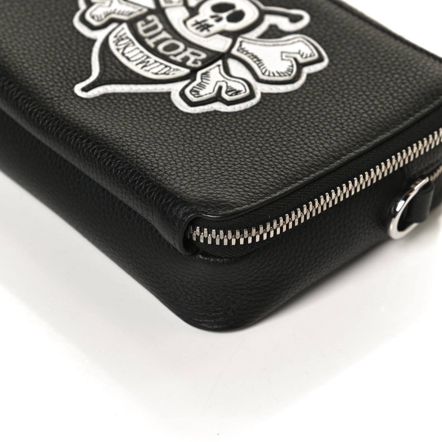 X SHAWN STUSSY Grained Calfskin Double Zip Crossbody Pouch Black