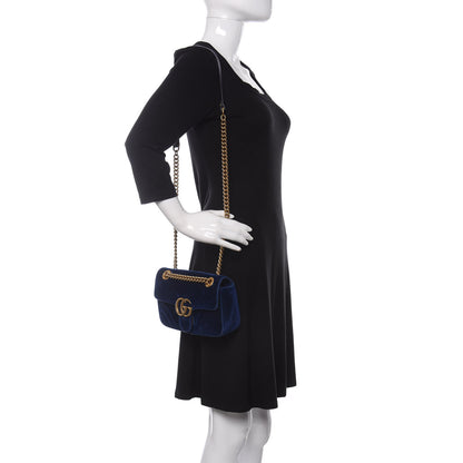 Gucci Velvet Matelasse Mini GG Marmont Shoulder Bag Cobalt Blue 2 of 10