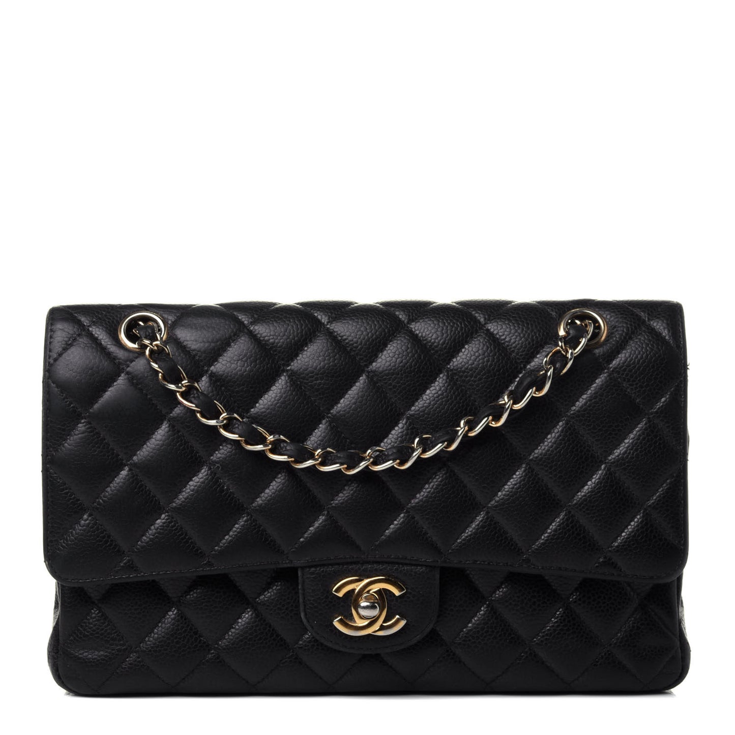 Caviar Quilted Medium Double Flap Black