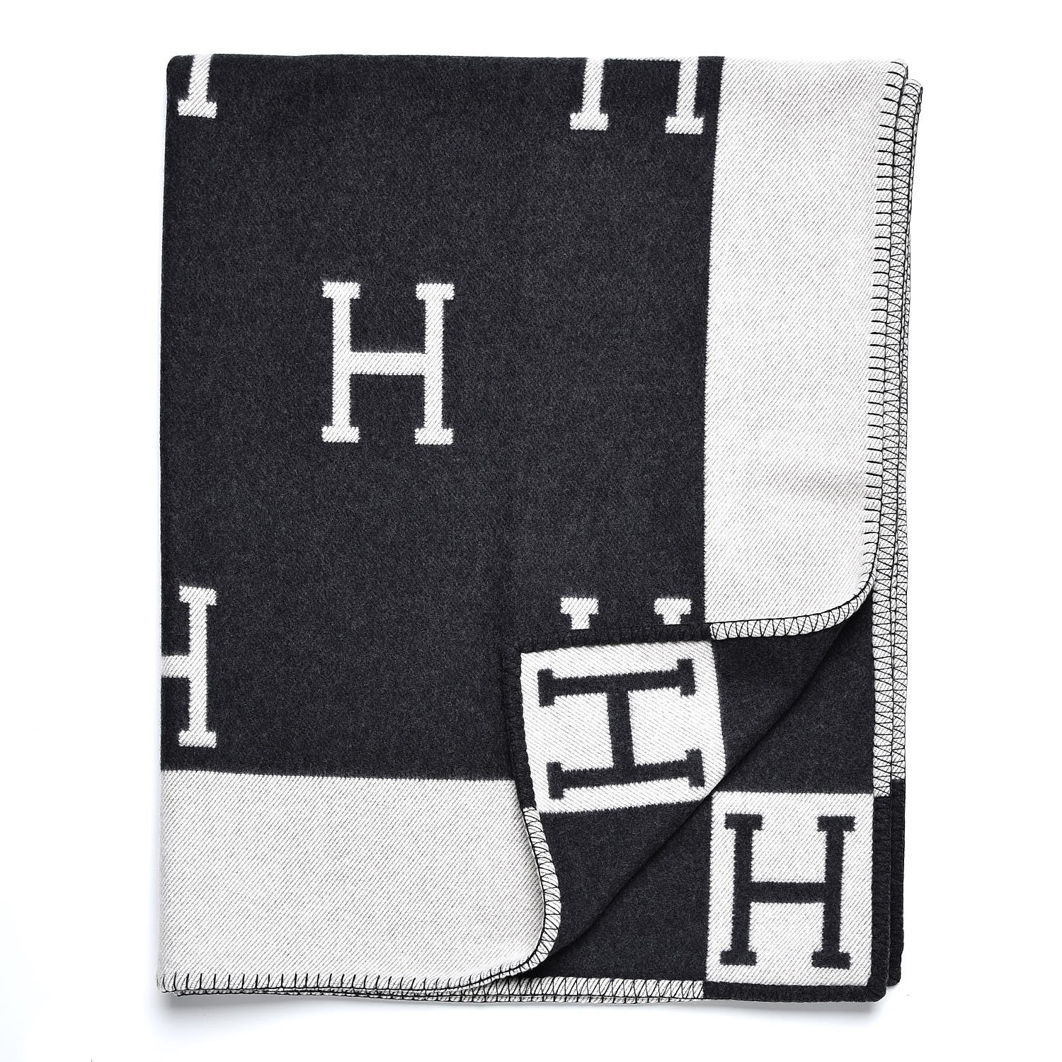 Hermes Wool Cashmere New Classic Avalon Blanket Ecru Gris Fonce 3 of 4
