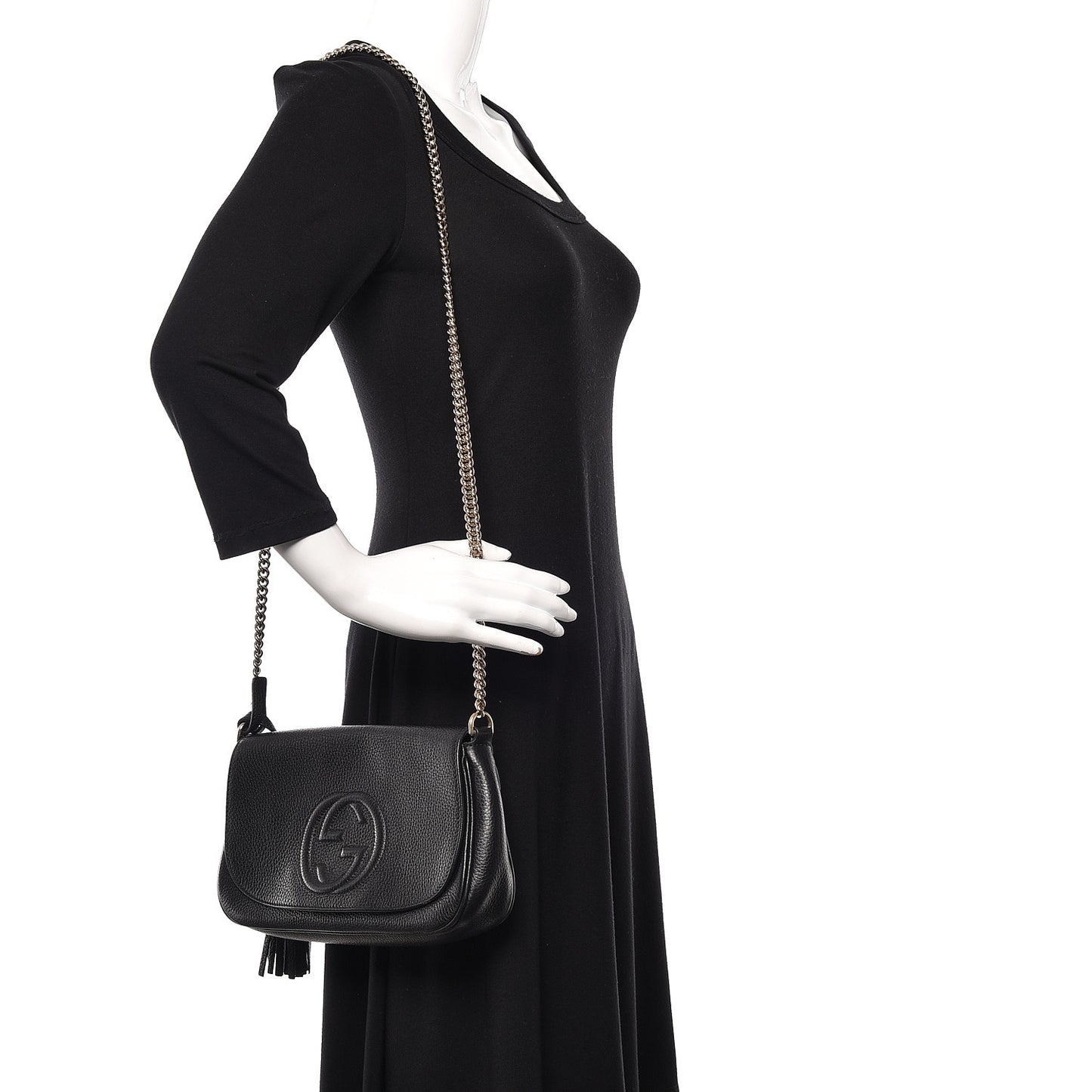 Pebbled Calfskin Medium Soho Flap Crossbody Black