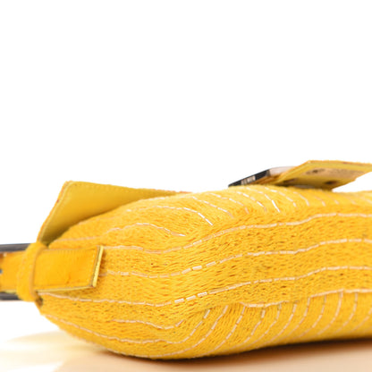 Fendi Knit Calf Hair Beaded Baguette Yellow 6 of 10