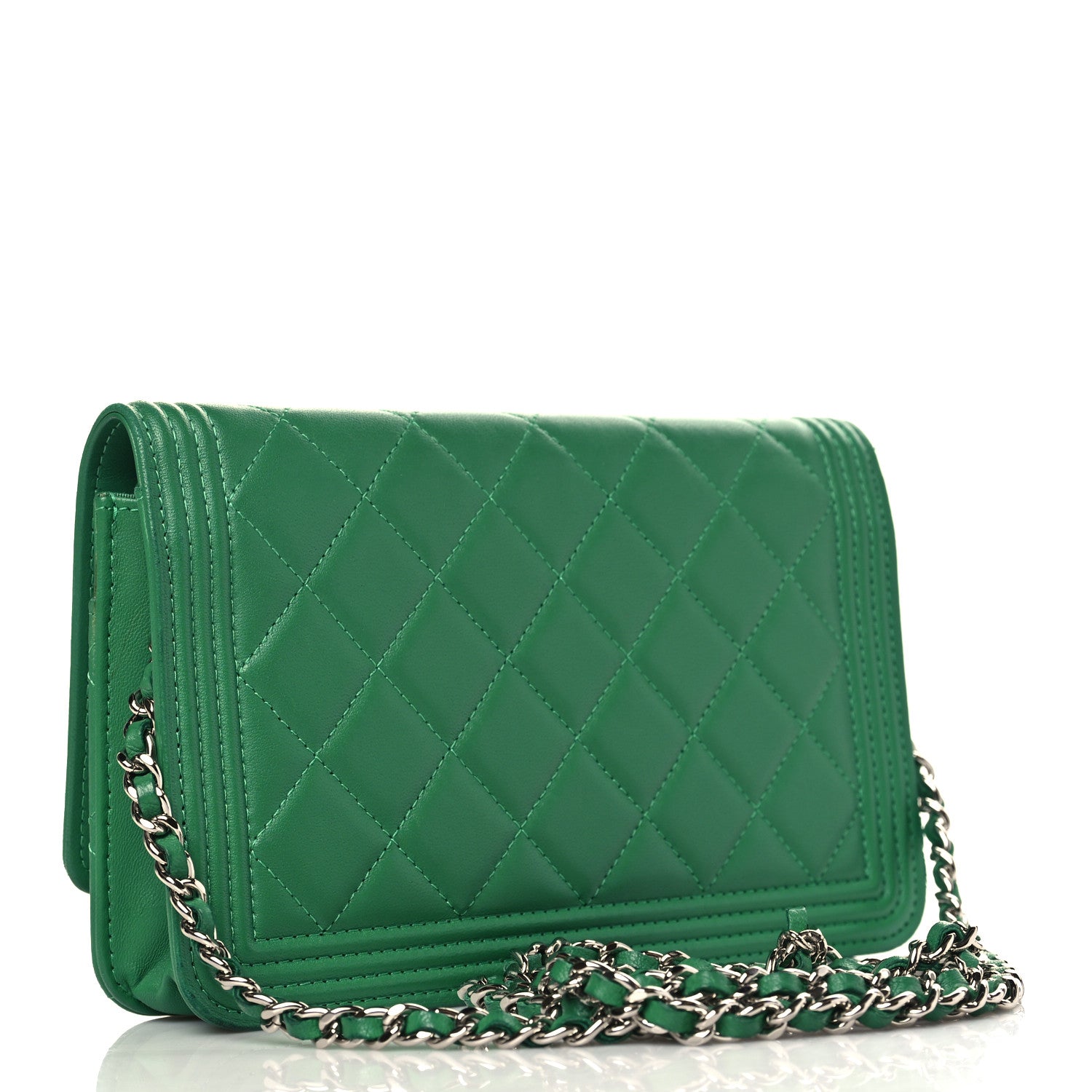Chanel Lambskin Quilted Boy Wallet On Chain WOC Green 3 of 11