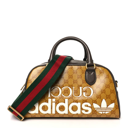 Gucci X ADIDAS Crystal Vintage Monogram Textured Dollar Calfskin Web Trefoil Logo Mini Bowling Bag Mid Natural Nut Off White New Acero 1 of 11