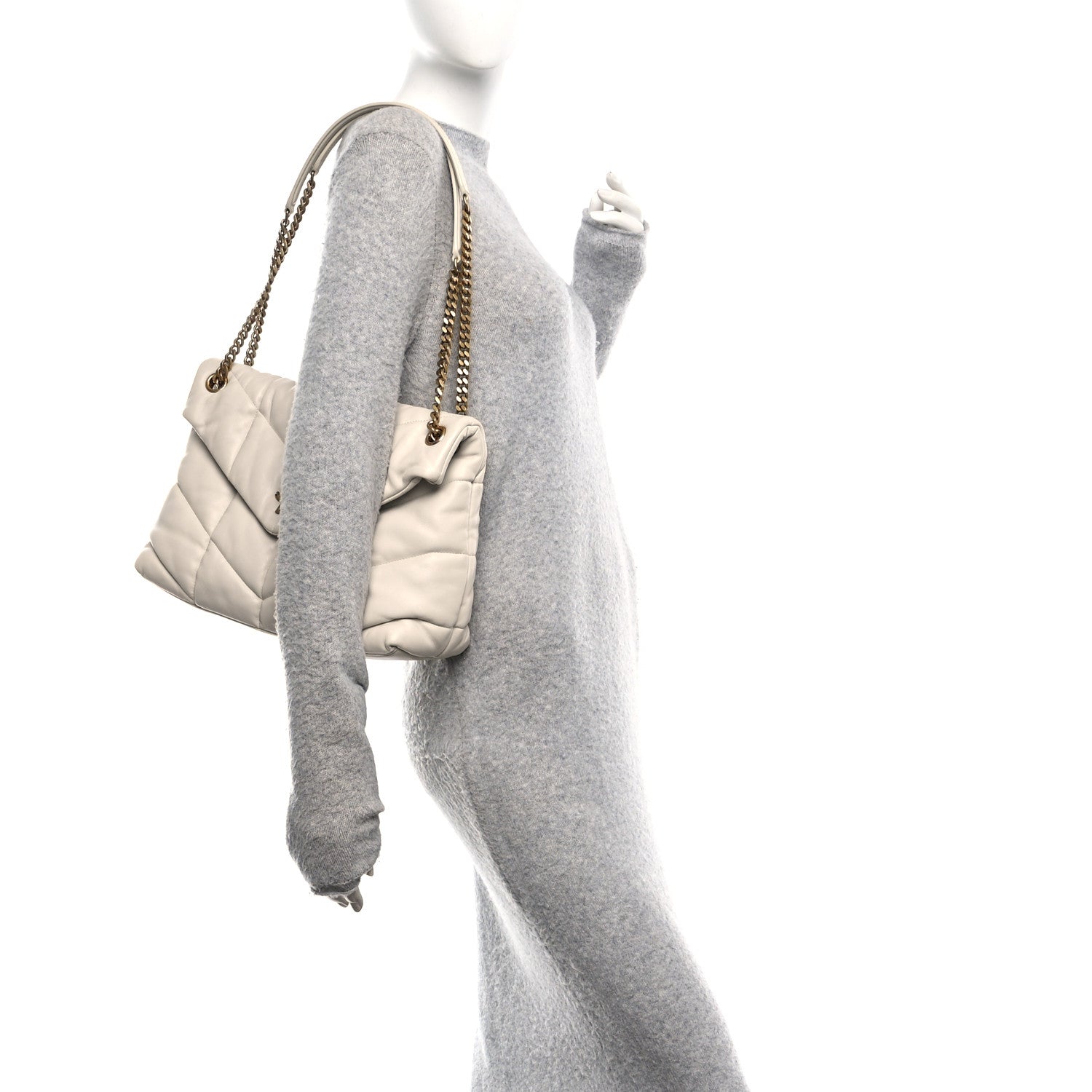 Saint Laurent Lambskin Quilted Medium Loulou Puffer Monogram Chain Satchel Crema Soft 2 of 10
