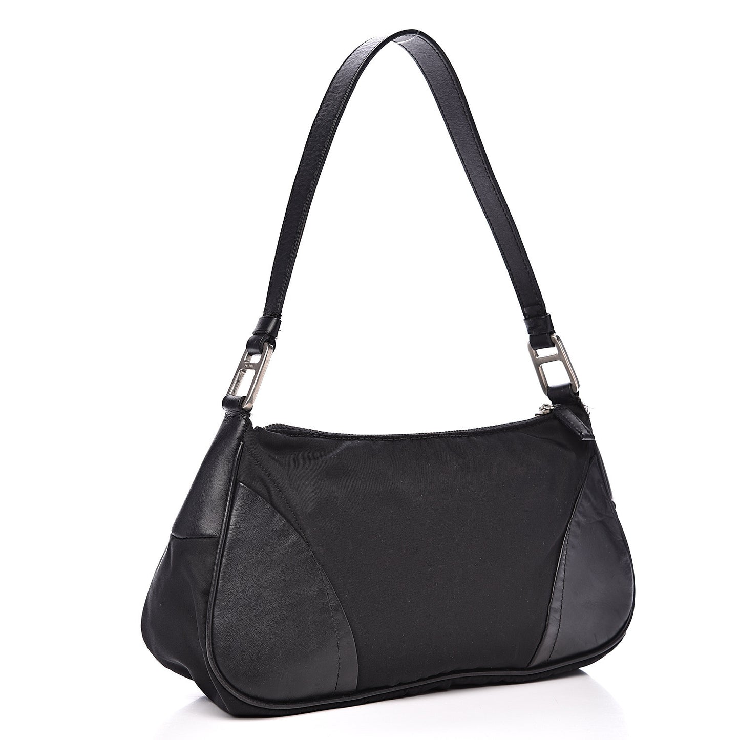 Tessuto Nylon Soft Calfskin Shoulder Bag Black
