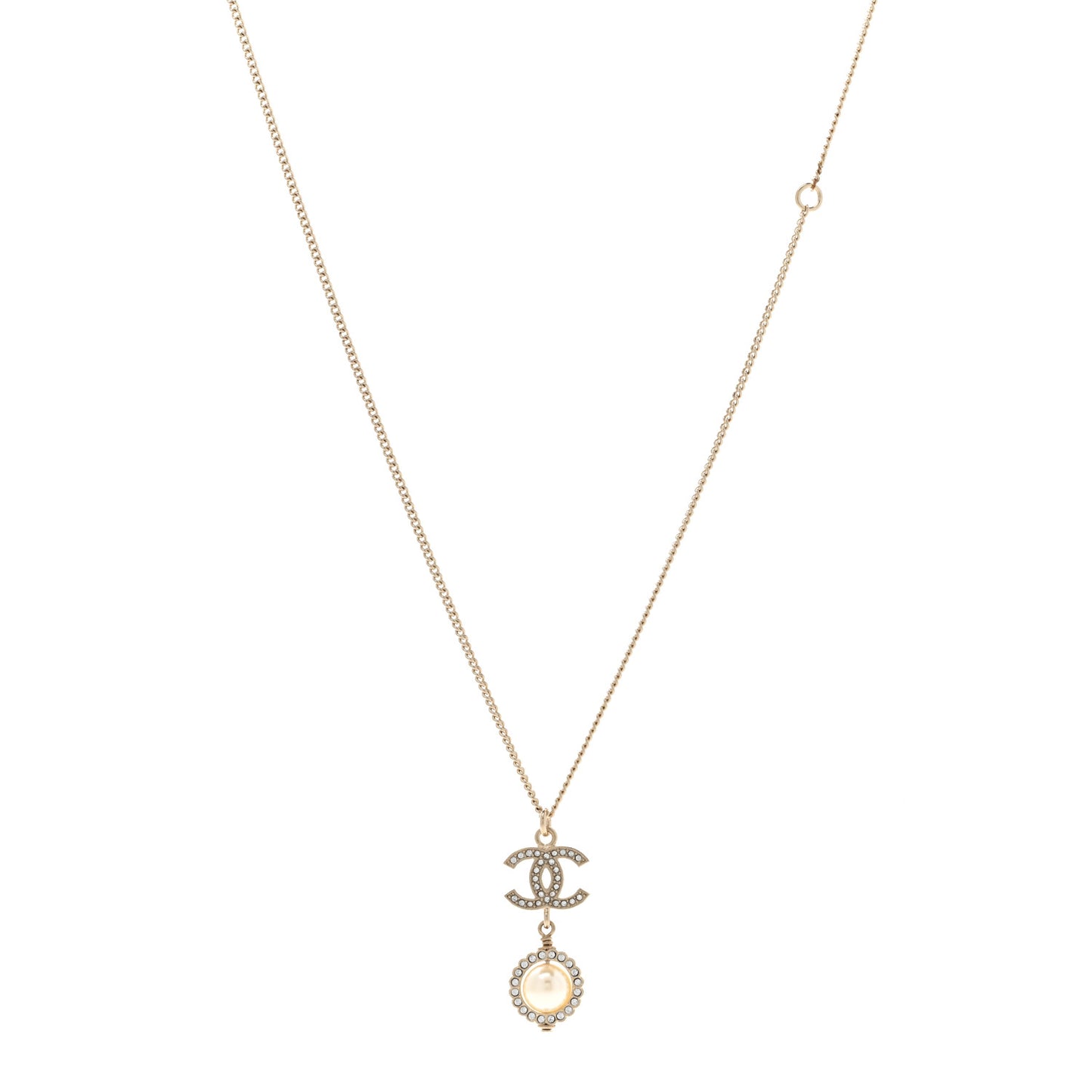 Pearl Crystal CC Pendant Necklace Gold