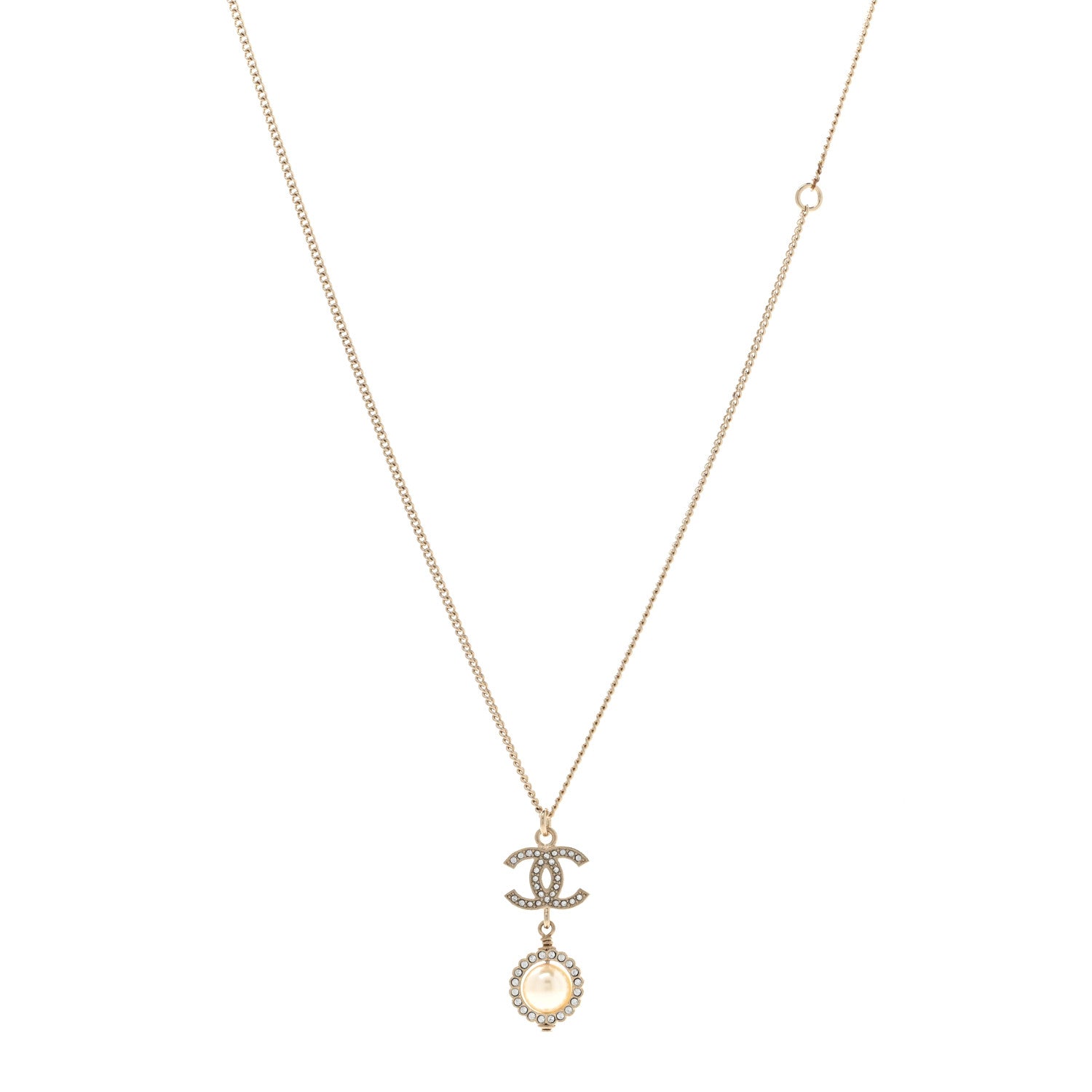 Chanel Pearl Crystal CC Pendant Necklace Gold 1 of 7