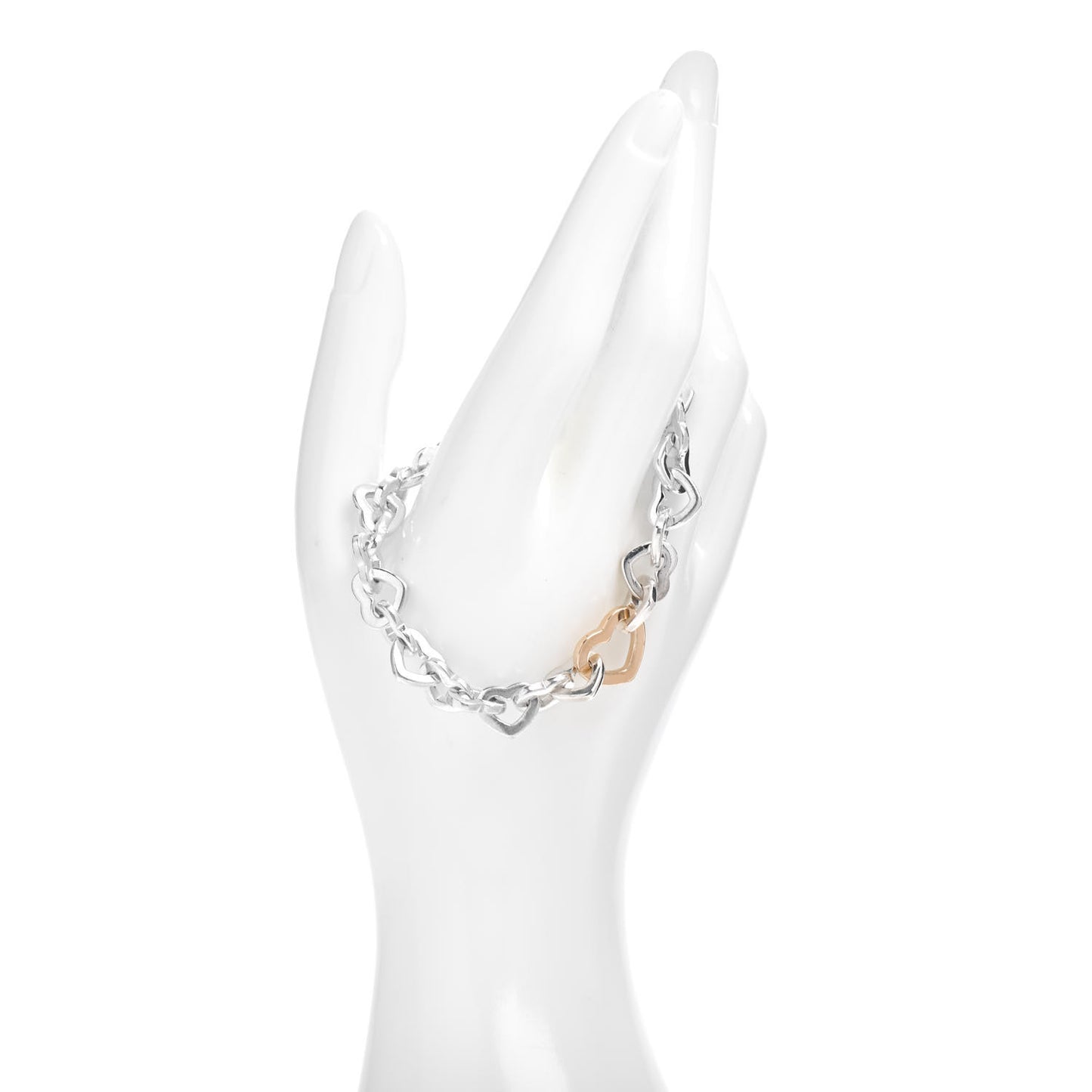 Sterling Silver 18K Yellow Gold Heart Links Bracelet