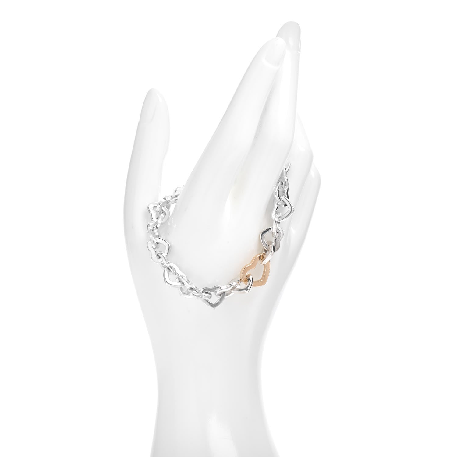 Tiffany Sterling Silver 18K Yellow Gold Heart Links Bracelet 2 of 4
