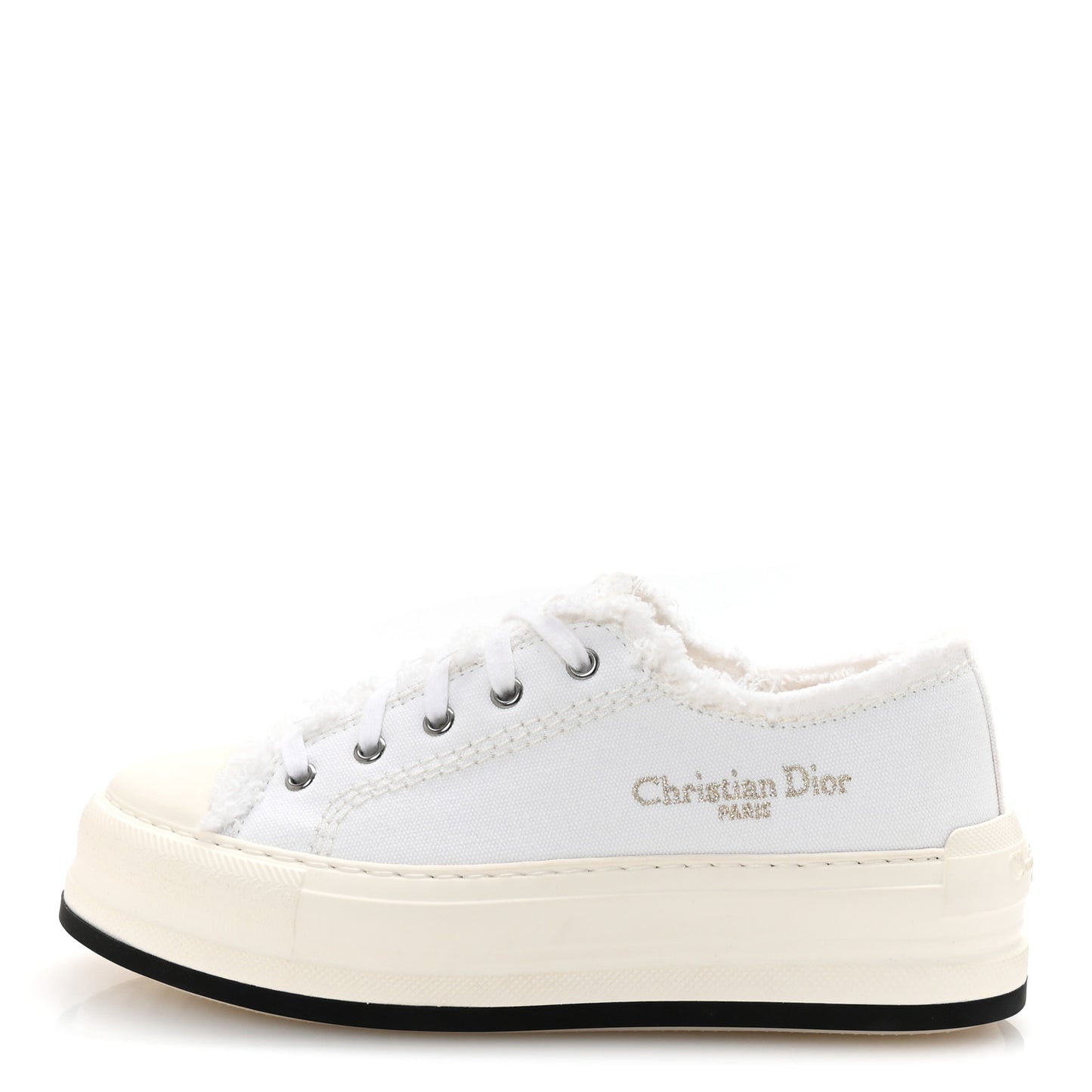 Frayed Canvas Embroidered Logo Walk'N'Dior Low Top Platform Sneakers 38 White