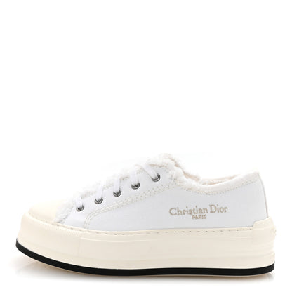 Christian Dior Frayed Canvas Embroidered Logo Walk'N'Dior Low Top Platform Sneakers 38 White 1 of 10