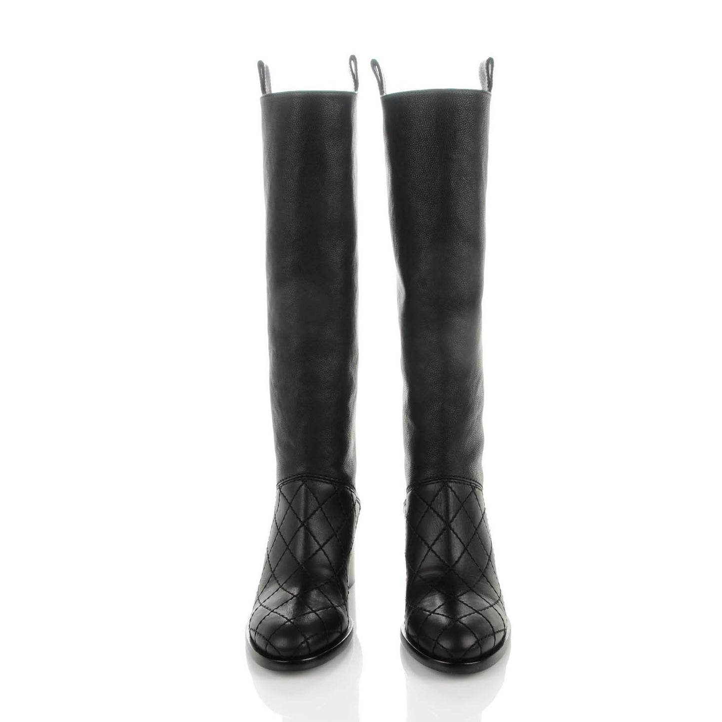 Calfskin Quilted Knee High CC Boots 37 Black