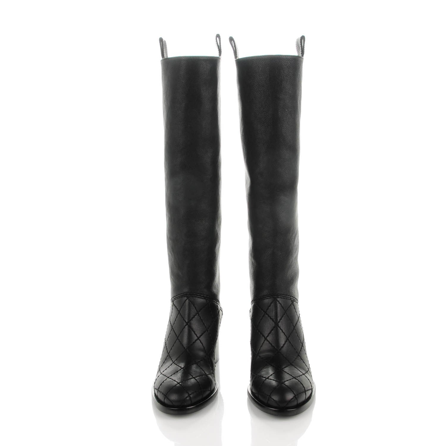 Chanel Calfskin Quilted Knee High CC Boots 37 Black 2 of 9