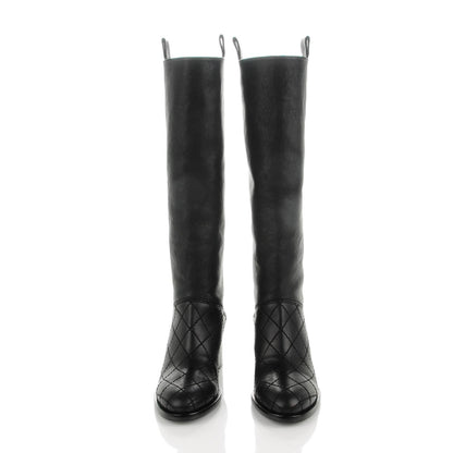 Chanel Calfskin Quilted Knee High CC Boots 37 Black 2 of 9