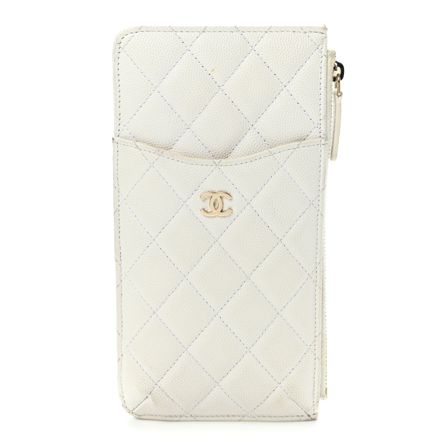 Caviar Quilted Classic Flat Wallet Pouch White