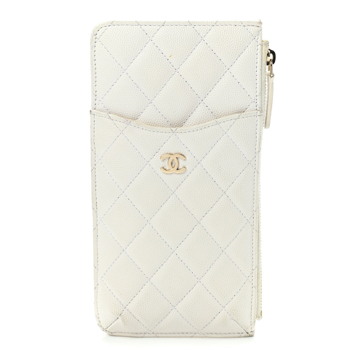 Chanel Caviar Quilted Classic Flat Wallet Pouch White 1 of 17