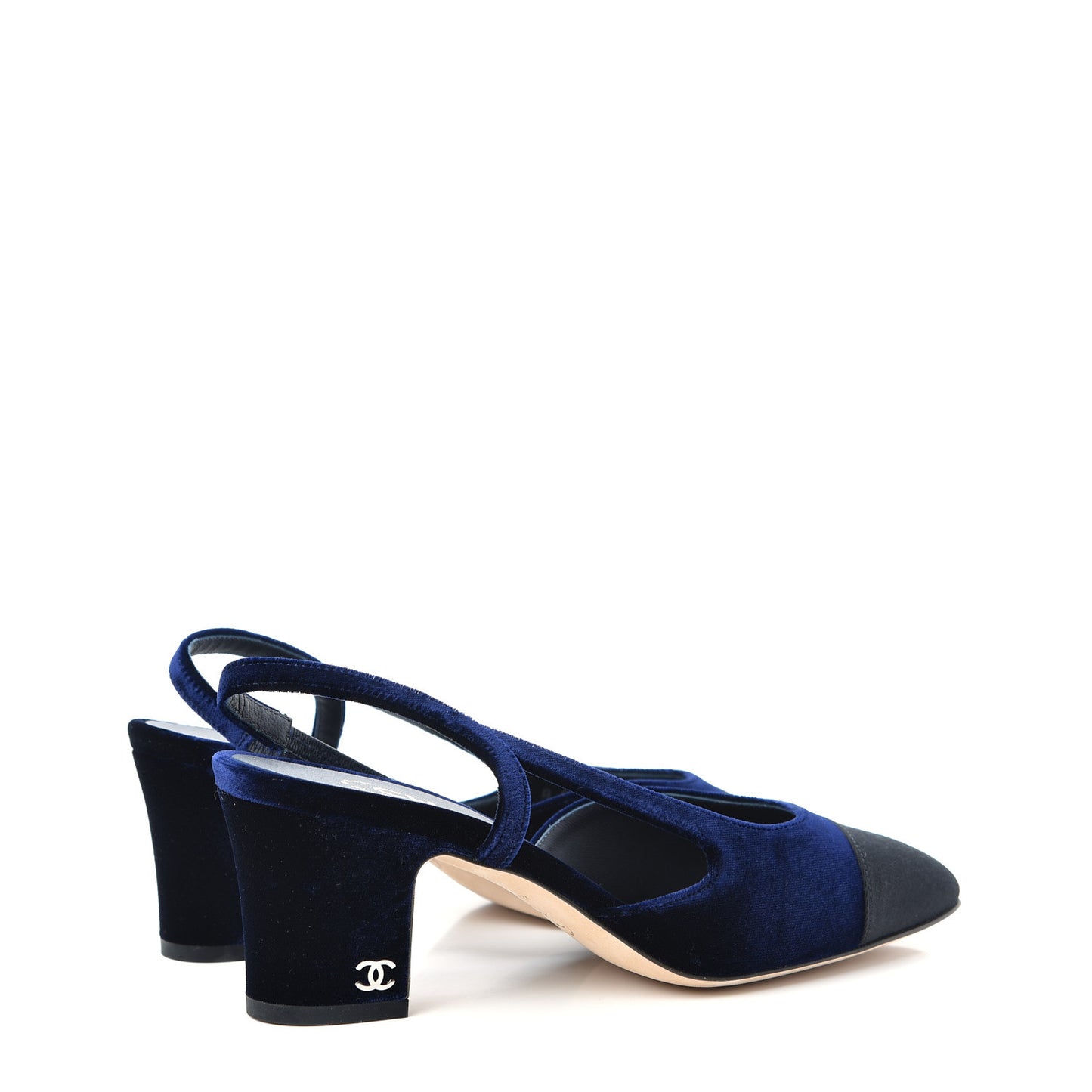 Velvet Grosgrain Cap Toe CC Slingback Pumps 35.5 Blue Black